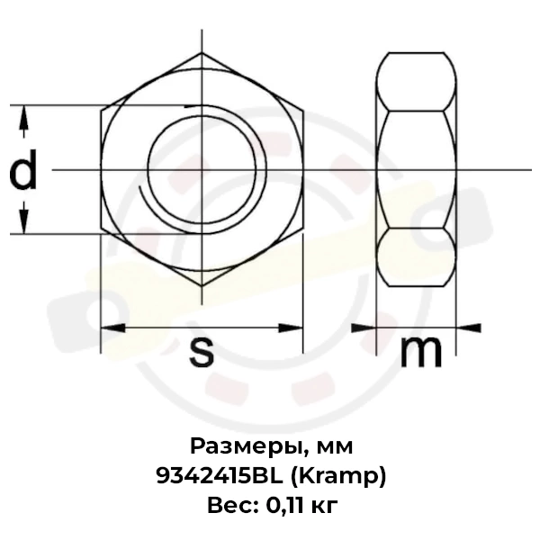 Гайка шестигранная DIN 934, резьба M24x1,5 левая, сталь, класс 8.8. Артикул 9342415BL (Kramp) - детальная фотография