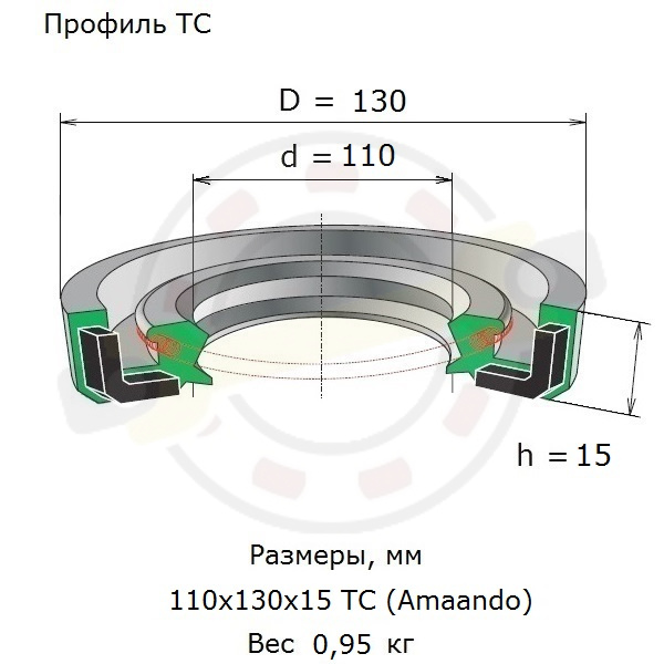 Сальник 110х130х15 мм. Артикул 110x130x15 TC (Amaando) - детальная фотография