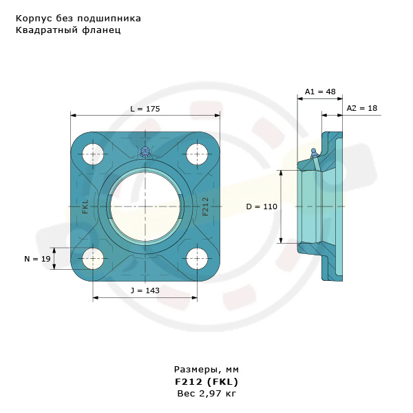 Корпус чугунный, квадратный фланец. Артикул F212 (FKL) - детальная фотография