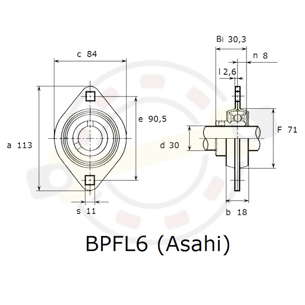 Подшипниковый узел на вал 30 мм, стальной овальный корпус. Артикул BPFL6 (Asahi) - детальная фотография