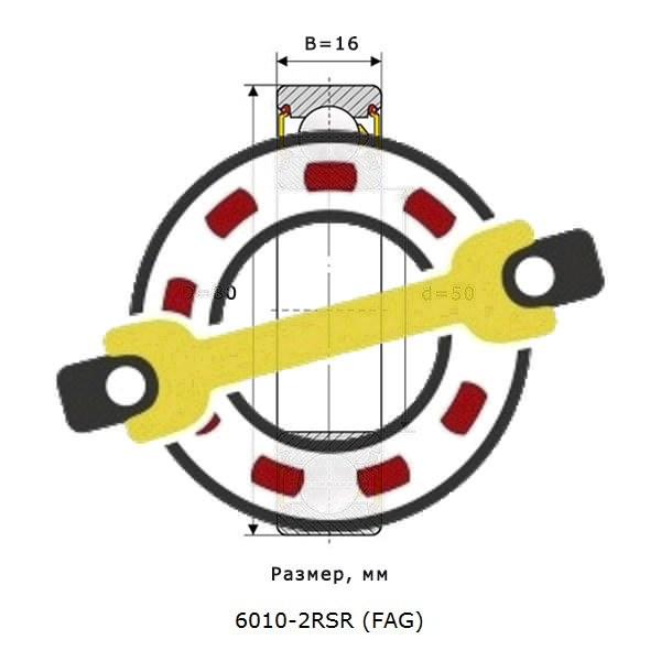 Подшипник 50х80х16 мм, шариковый однорядный на вал 50 мм, закрытый. Артикул 6010 2RSR (FAG) - детальная фотография