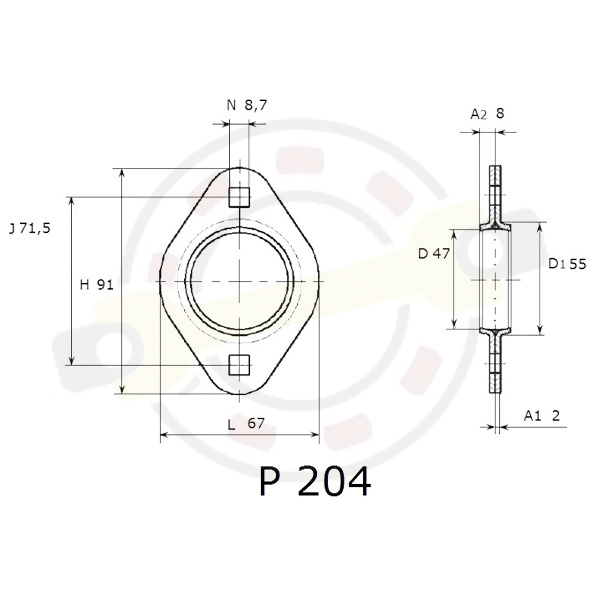 Корпус (комплект из двух частей) стальной фланцевый, два крепежных отверстия. Артикул P204 (FKL) - детальная фотография