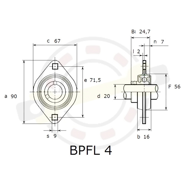 Подшипниковый узел на вал 20 мм, стальной овальный корпус. Артикул BPFL4 (Asahi) - детальная фотография