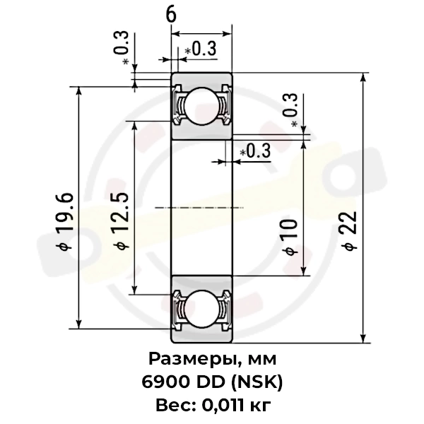 Подшипник 10х22х6 мм, шариковый однорядный на вал 10 мм, закрытый - детальная фотография