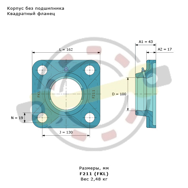 Корпус чугунный, квадратный фланец. Артикул F211 (FKL) - детальная фотография