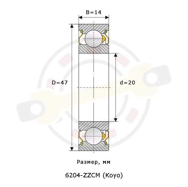 Подшипник 20х47х14 мм, шариковый однорядный на вал 20 мм, закрытый. Артикул 6204 ZZ CM (Koyo) - детальная фотография