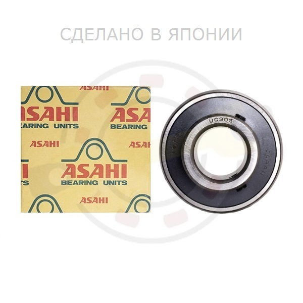Подшипник 25х62х38/21 мм, шариковый с круглым отверстием на вал 25 мм, сферическое наружное кольцо. Артикул UC305 (Asahi) - детальная фотография