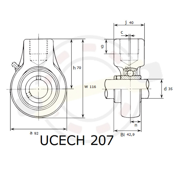  Подшипниковый узел в подвесном чугунном корпусе на вал 35 мм. Артикул UCECH207 (Asahi) - детальное фотография