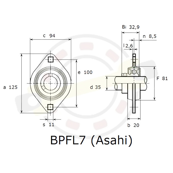 Подшипниковый узел на вал 35 мм, стальной овальный корпус. Артикул BPFL7 (Asahi) - детальная фотография