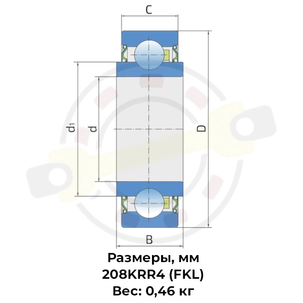 Подшипник 38,89х80х27,5 мм, шариковый однорядный на вал 38,89 мм, закрытый. Артикул 208KRR4 (FKL) - детальная фотография