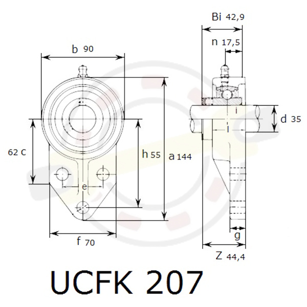 Подшипниковый узел на вал 35 мм, трехболтовый чугунный фланец. Артикул UCFK207 (Asahi) - детальная фотография