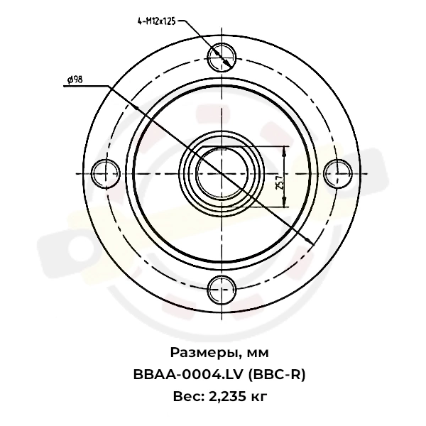 Ступица с валом 30 мм, 4 отверстия крепления диска. Артикул BAA-0004.LV (BBC-R) - детальная фотография