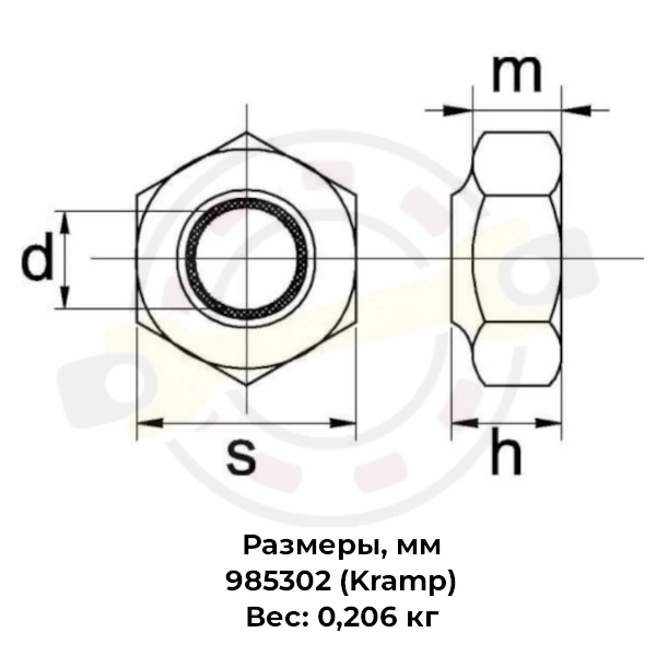 Гайка шестигранная DIN 985, резьба M30х2 сталь, оцинкованная, класс 8.8. Артиикул 985302 (Kramp) - детальная фотография