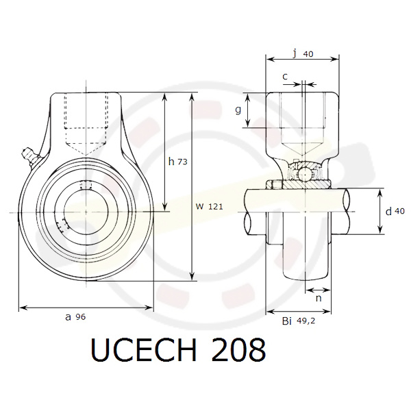  Подшипниковый узел в подвесном чугунном корпусе на вал 40 мм. Артикул UCECH208 (Asahi) - детальное фотография