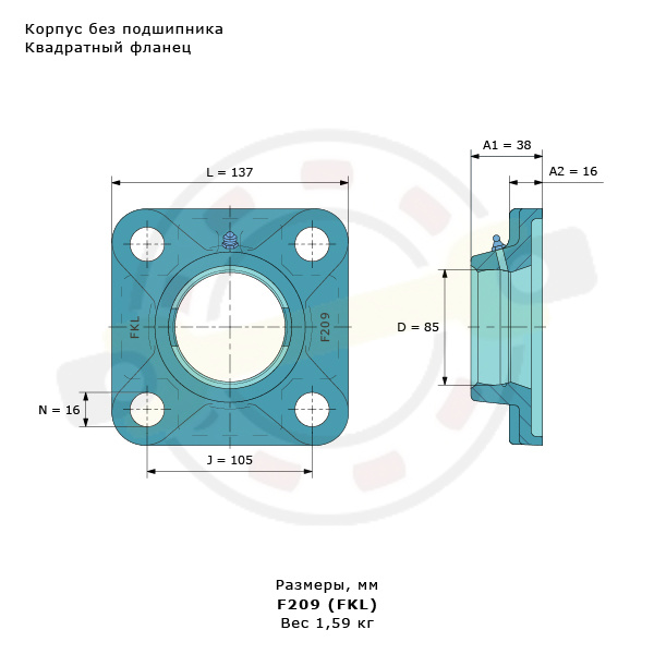 Корпус чугунный, квадратный фланец. Артикул F209 (FKL) - детальная фотография