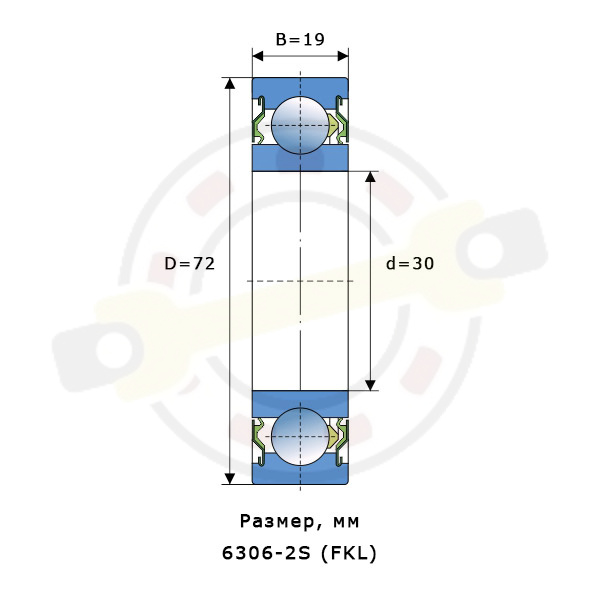 Подшипник шариковый однорядный 30х72х19 закрытый. Артикул 6306-2S (FKL) - детальная фотография