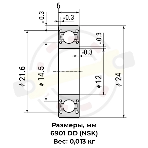 Подшипник 12х24х6 мм, шариковый однорядный на вал 12 мм, закрытый - детальная фотография Подшипник 12х24х6 мм, шариковый однорядный на вал 12 мм, закрытый - детальная фотография