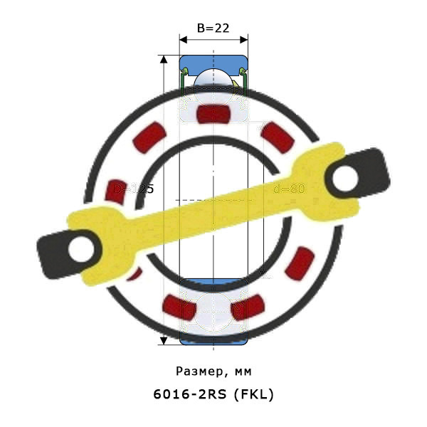 Подшипник 80х125х22 мм, шариковый однорядный на вал 80 мм, закрытый. Артикул 6016-2RS (FKL) - детальная фотография