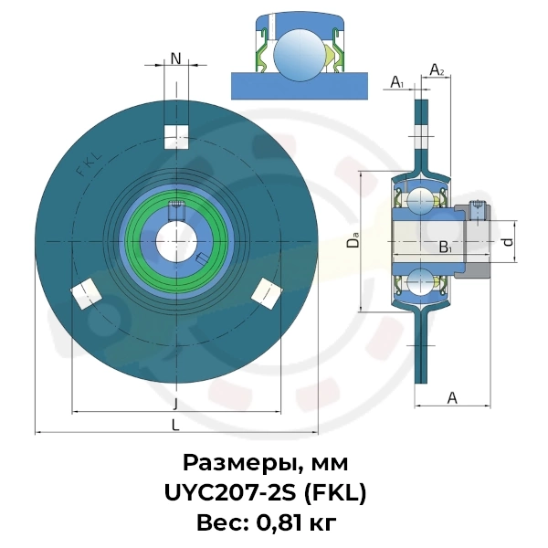 Корпус стальной с подшипником в сборе на вал 35 мм. Артикул UYC207-2S (FKL) - детальная фотография