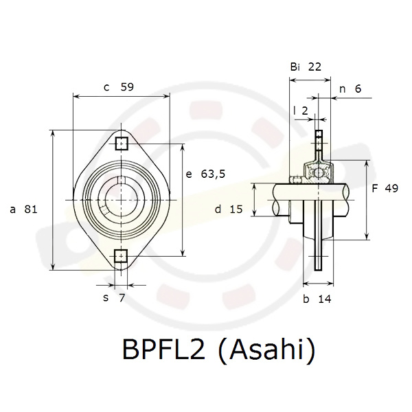 Подшипниковый узел на вал 15 мм, стальной овальный корпус. Артикул BPFL2 (Asahi) - детальная фотография