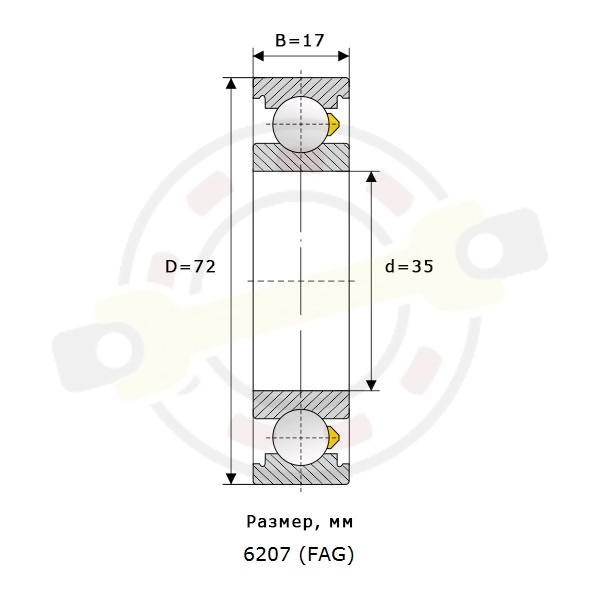 Подшипник 35х72х17 мм, шариковый однорядный на вал 35 мм, открытый. Артикул 6207 (FAG) - детальная фотография