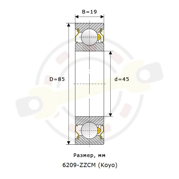 Подшипник 45х85х19 мм, шариковый однорядный на вал 45 мм, закрытый. Артикул 6209 ZZ CM (Koyo) - детальная фотография