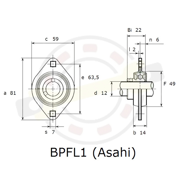 Подшипниковый узел на вал 12 мм, стальной овальный корпус. Артикул BPFL1 (Asahi) - детальная фотография