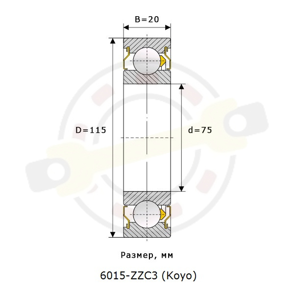 Подшипник 75х115х20 мм, шариковый однорядный на вал 75 мм, закрытый, увеличен тепловой зазор. Артикул 6015 ZZ C3 (Koyo) - детальная фотография Подшипник 75х115х20 мм, шариковый однорядный на вал 75 мм, закрытый, увеличен тепловой зазор. Артикул 6015 ZZ C3 (Koyo) - детальная фотография